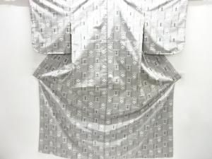 未使用品 幾何学に花模様織り出し手織り紬着物アンサンブル